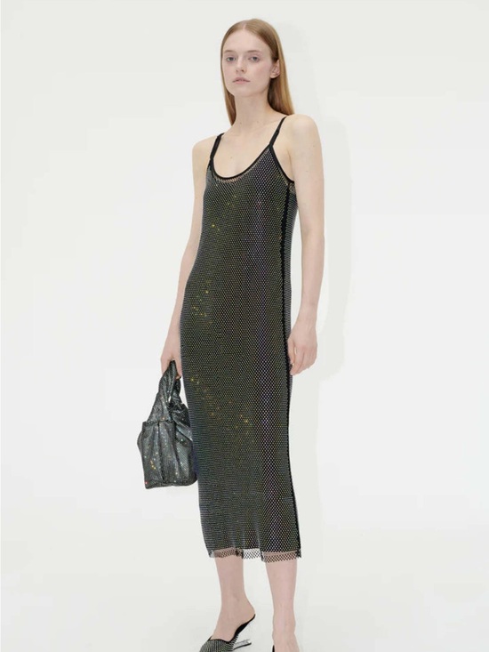 STINE GOYA Dresses & Skirts - STINE GOYA Black Metallic Mesh Maxi Slip Dress